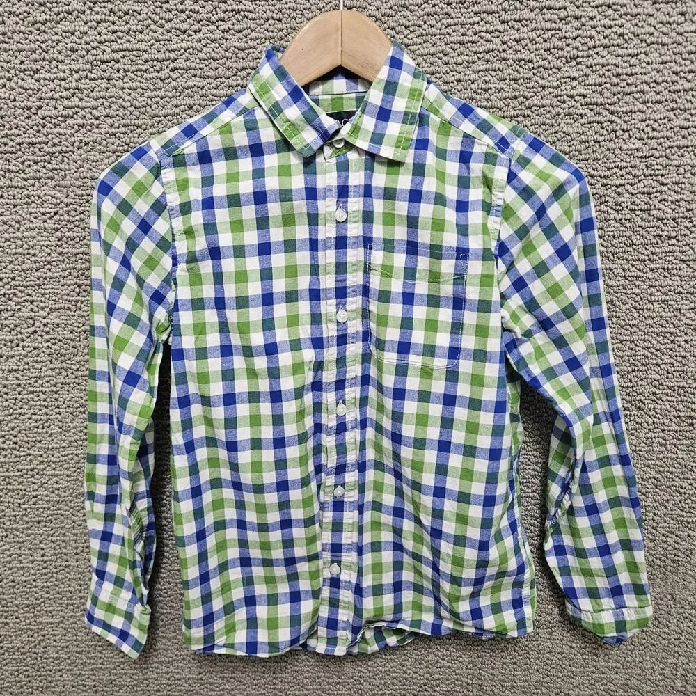THE CHILDREN’S PLACE Kids Boy's Blue Green Plaid Button Down Shirt Size 10/12